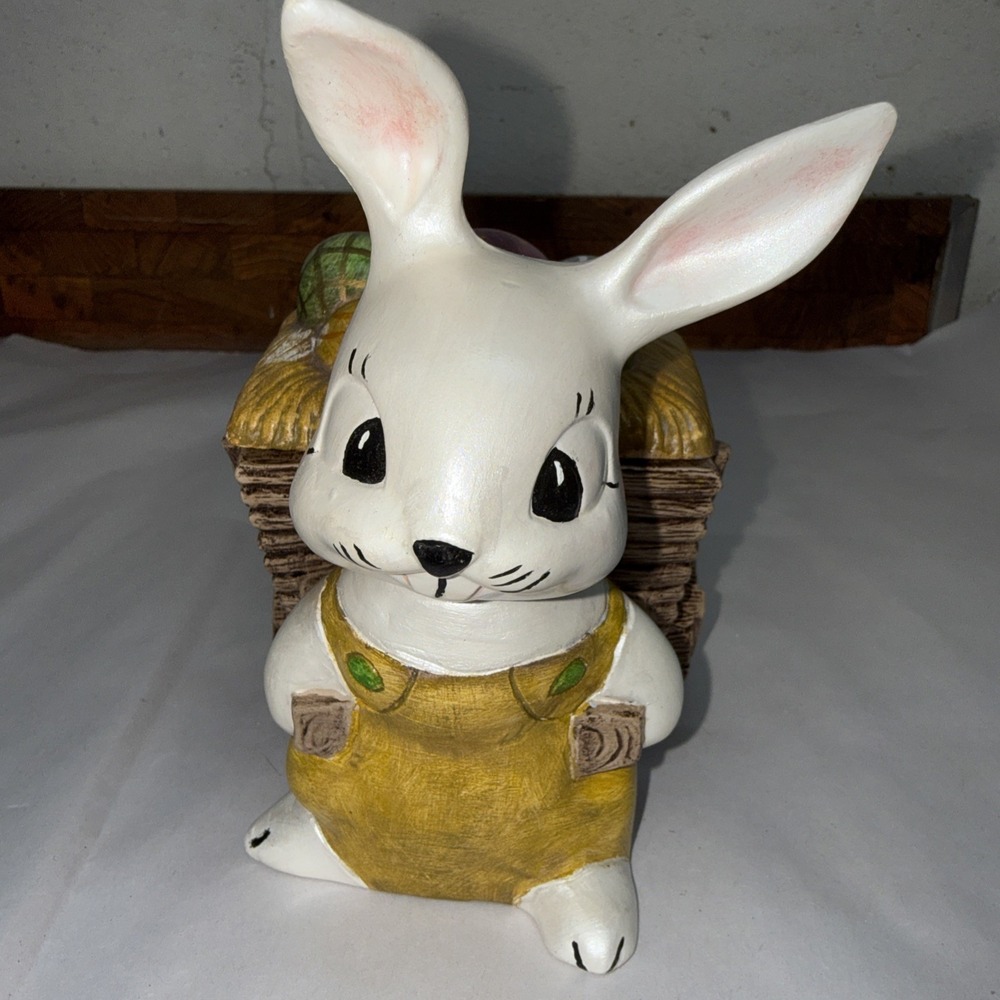 Ceramic Easter Bunny Pulling Cart Of Eggs Covered Candy Dish